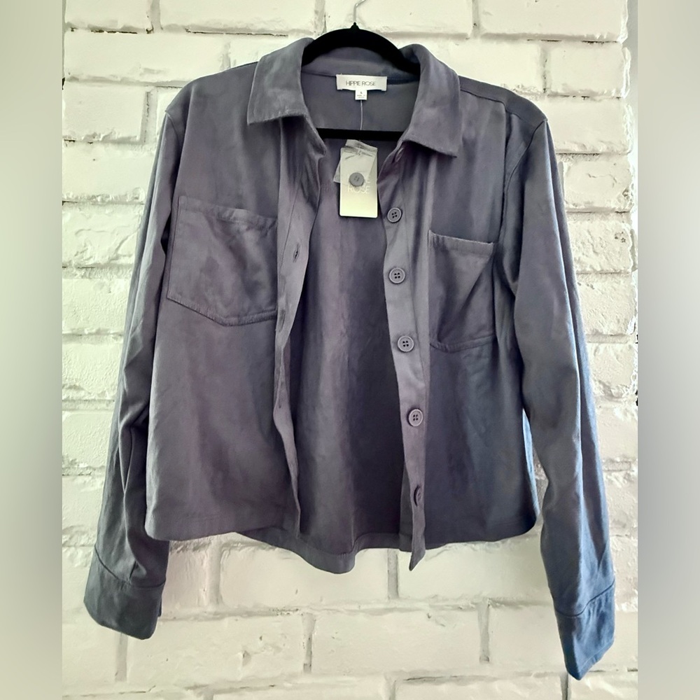 Women's Suede Button-Up Jacket in Slate Gray NWT L